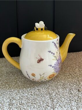 Yellow Bee Floral Ceramic Teapot